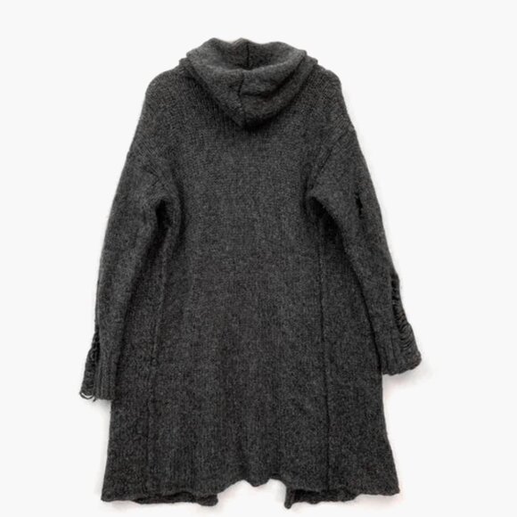 RAQUEL ALLEGRA DESTROYED BABY ALPACA OPEN FRONT HOODED CARDIGAN - Picture 4 of 14